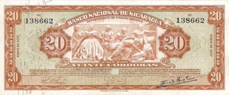 Аверс банкноты 20 кордоб (Никарагуа) 1953 года