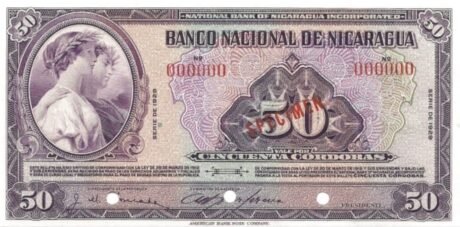 Аверс банкноты 50 кордоб (Никарагуа) 1929 года