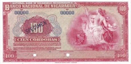 Аверс банкноты 100 cordob (Nikaragua) 1939