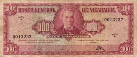 Аверс банкноты 100 кордоб (Никарагуа) 1962 года