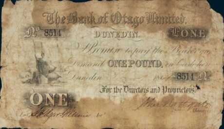 Аверс банкноты 1 фунт Банка Отаго Лимитед (Новая Зеландия) 1864 года