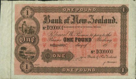Аверс банкноты 1 funt „Bank Nowej Zelandii” (Nowa Zelandia) 1902