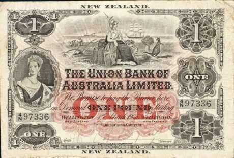 Аверс банкноты 1 фунт «Victoria Union Bank of Australia Limited» (Новая Зеландия) 1905 года