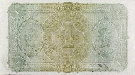 Реверс банкноты Banknot 1 funta Banku Handlowego Australii (Nowa Zelandia) z 1914 r.