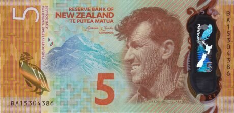 Аверс банкноты 5 долларов (Новая Зеландия) 2015 года