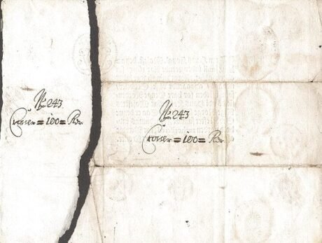 Реверс банкноты 100 ригсбанкдалер (Норвегия) 1695 года