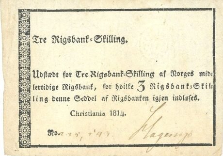 Аверс банкноты 3 ригсбанкдалер (Норвегия) 1814 года