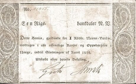 Аверс банкноты 1 ригсбанкдалер (Норвегия) 1814 года