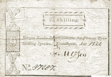 Аверс банкноты 1/5 специедалер (Норвегия) 1822 года