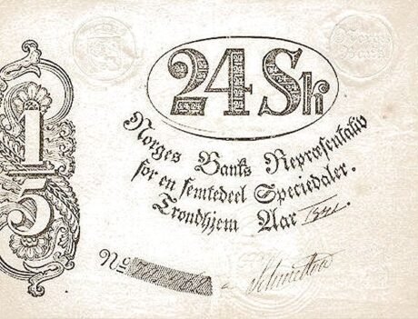 Аверс банкноты 24 специедалер (Норвегия) 1840 года