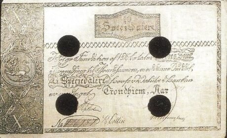 Аверс банкноты 10 специедалер (Норвегия) 1833 года