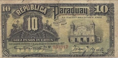 Аверс банкноты 10 песо (Парагвай) 1907 года