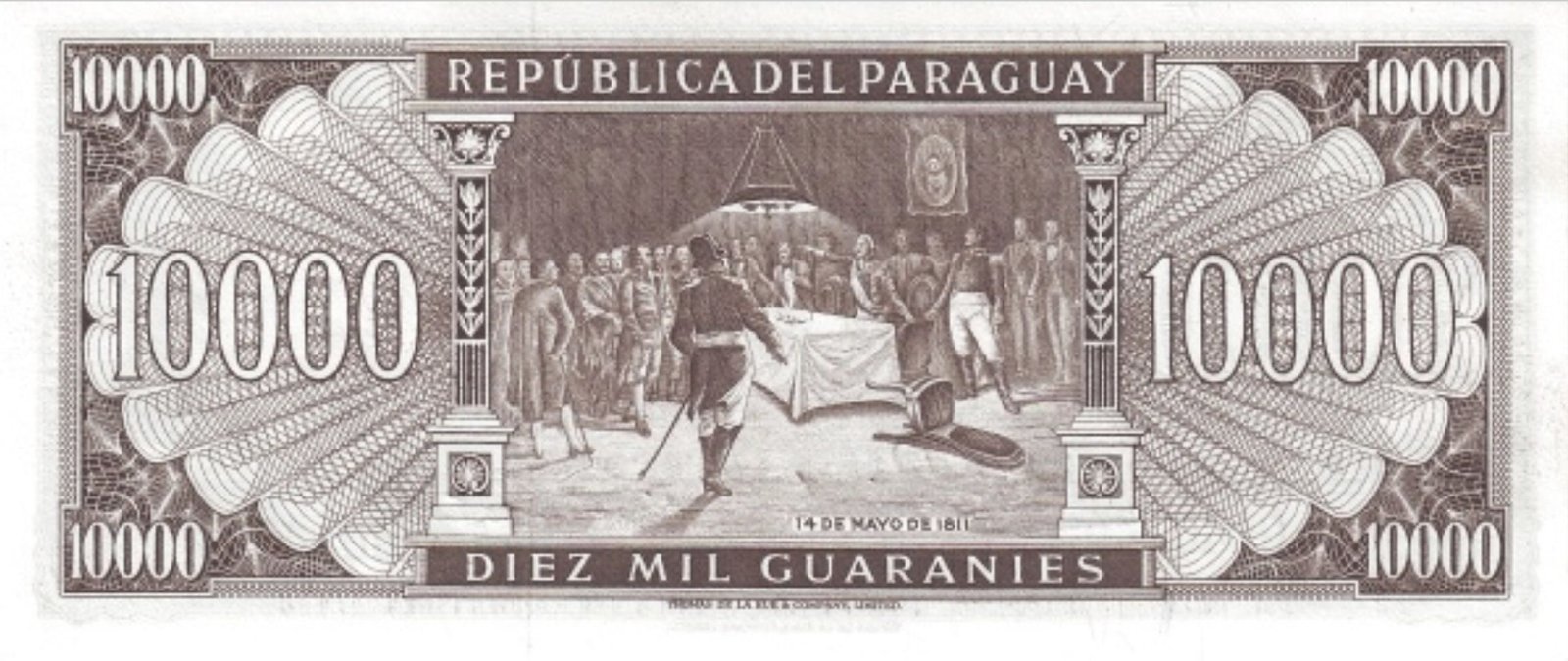 Реверс банкноты 10000 испанских гуарани (Парагвай) 1963 года