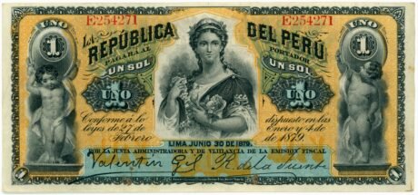 Аверс банкноты 1 sol (Peru) 1879