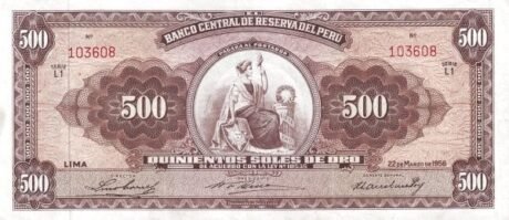 Аверс банкноты 500 złotych soli (Peru) 1956