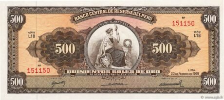 Аверс банкноты 500 złotych soli (Peru) 1962