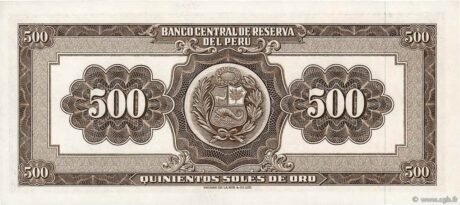 Реверс банкноты 500 złotych soli (Peru) 1962