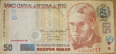 Аверс банкноты 50 новых солей (Перу) 2001 года