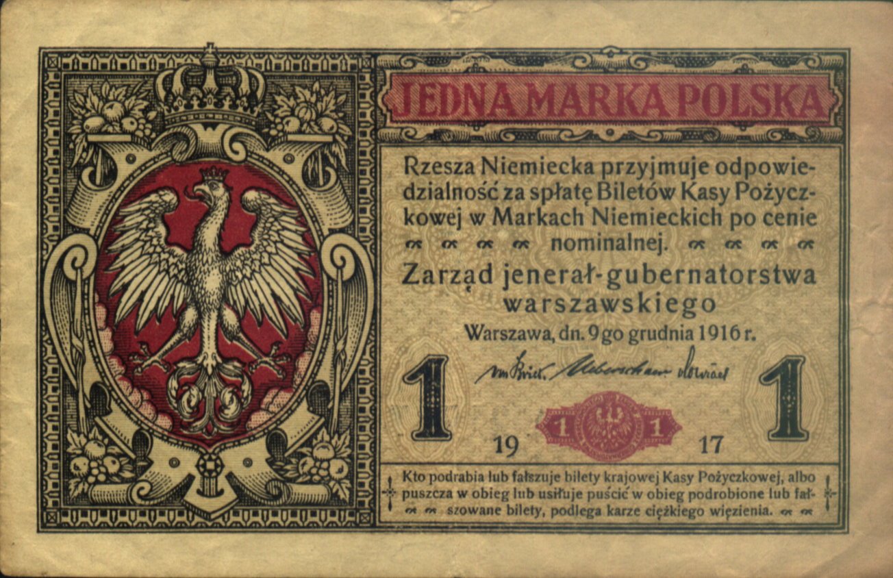 Аверс банкноты 1 марка (Польша) 1917 года