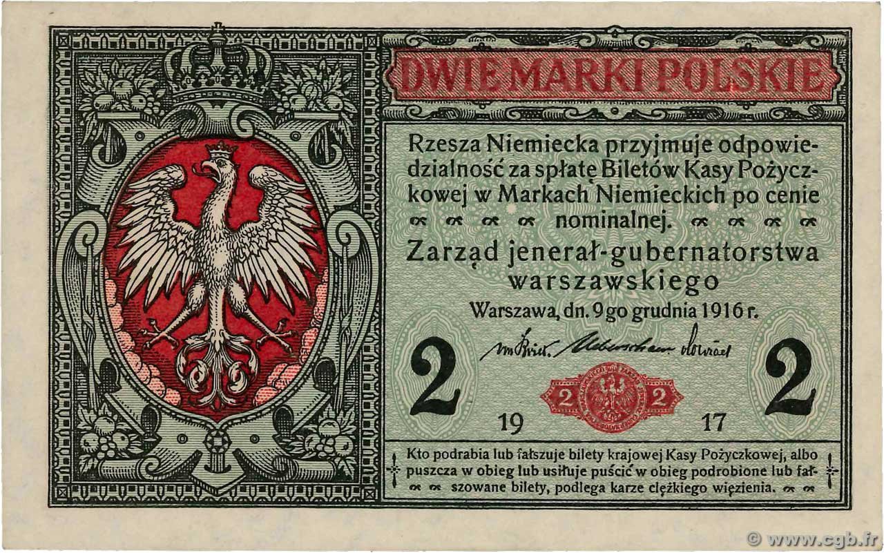 Аверс банкноты 2 марки (Польша) 1917 года