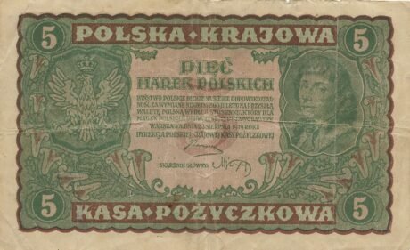 Аверс банкноты 5 marek (Polska) 1919