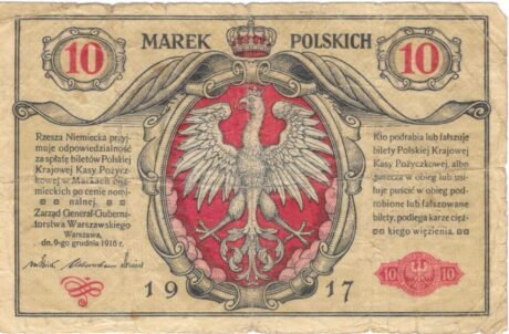 Аверс банкноты 10 марки (Польша) 1916 года