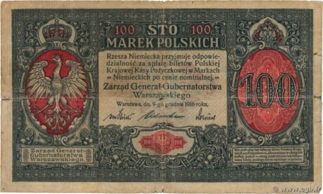 Аверс банкноты 100 марок (Польша) 1916 года