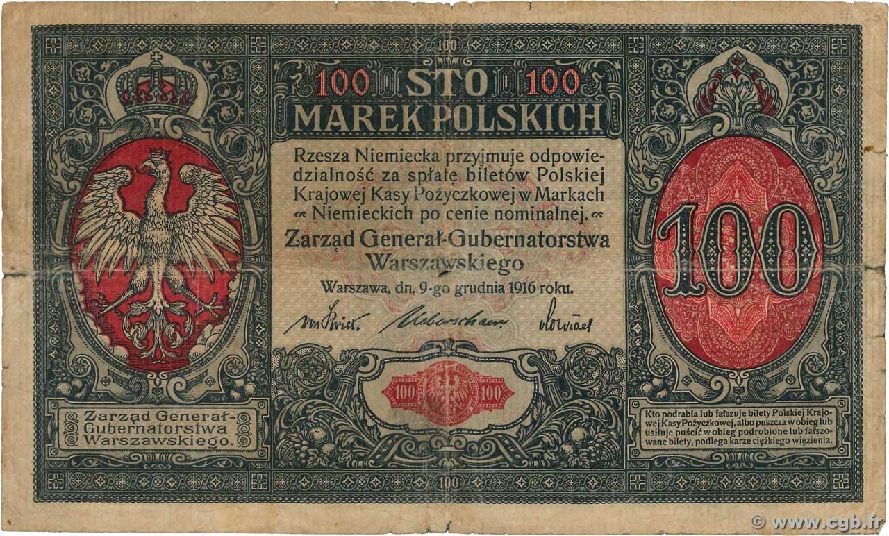 Аверс банкноты 100 марок (Польша) 1916 года