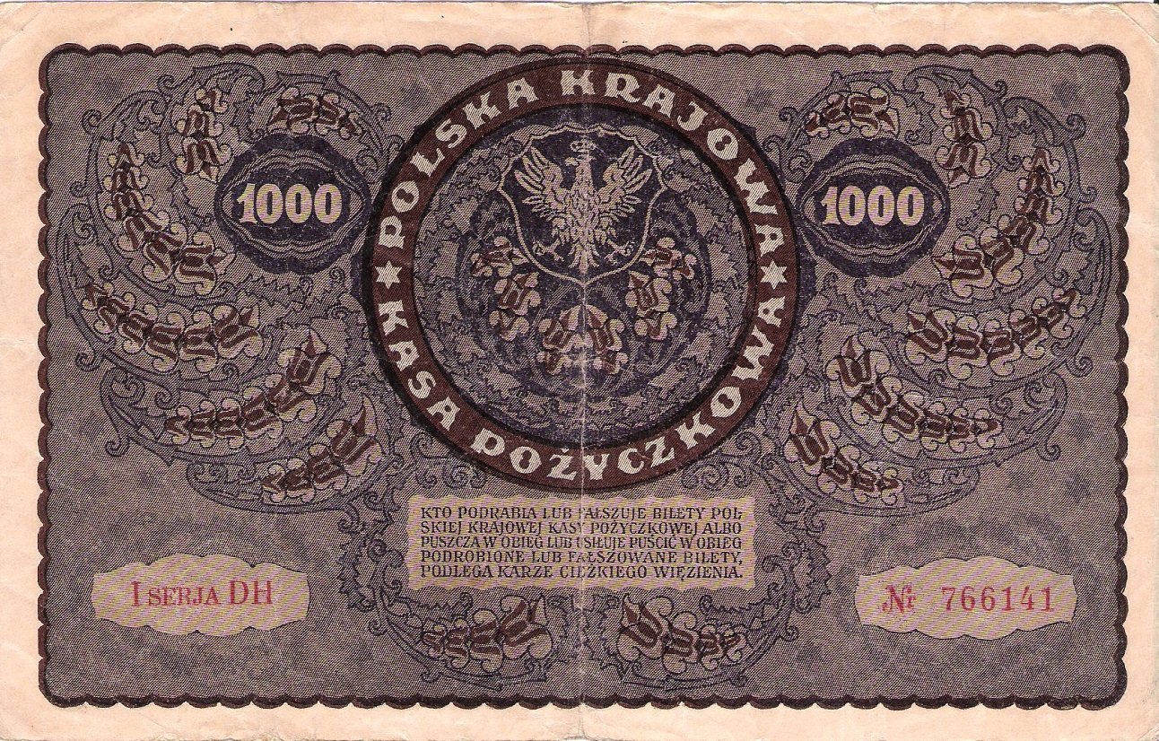 Реверс банкноты 1000 марок (Польша) 1919 года