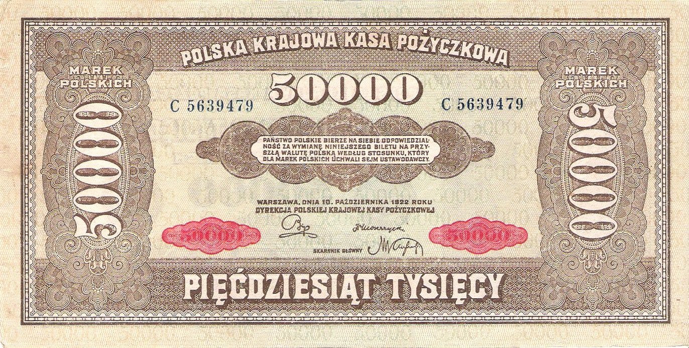 Аверс банкноты 50000 марок (Польша) 1922 года