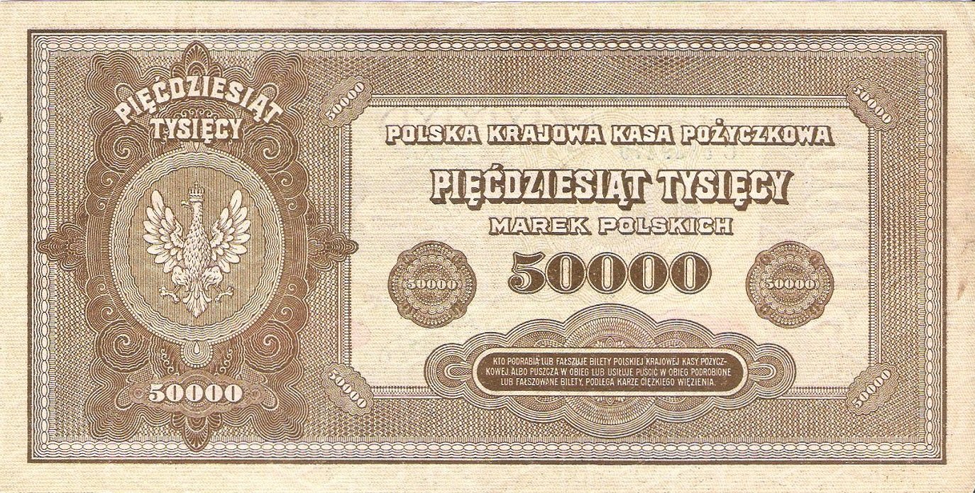 Реверс банкноты 50000 марок (Польша) 1922 года