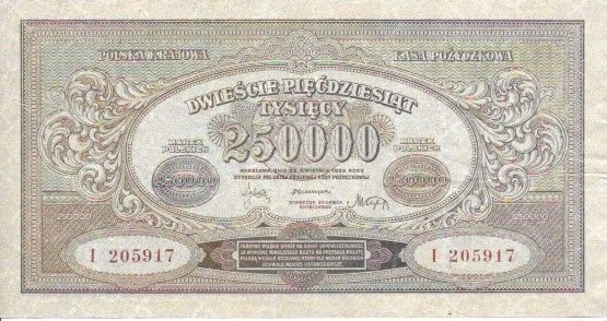 Аверс банкноты 250000 марок (Польша) 1923 года