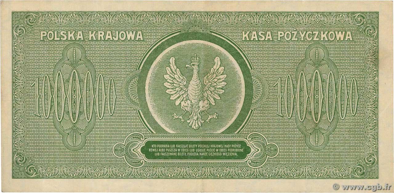 Реверс банкноты 1000000 марок (Польша) 1923 года