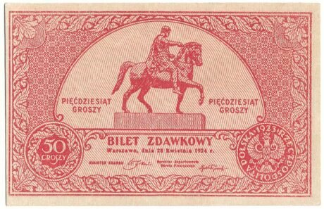 Аверс банкноты 50 грошей Bilet Zdawkowy (Польша) 1924 года