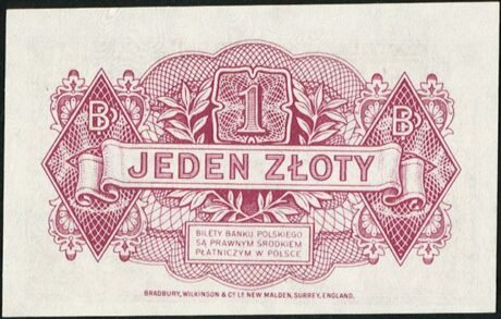 Реверс банкноты 1 złoty „Rząd Polski na Uchodźstwie w czasie II wojny światowej” (Polska) 1939