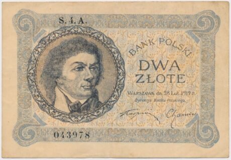 Аверс банкноты 2 złote (Polska) 1919