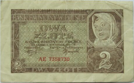 Аверс банкноты 2 злотых 