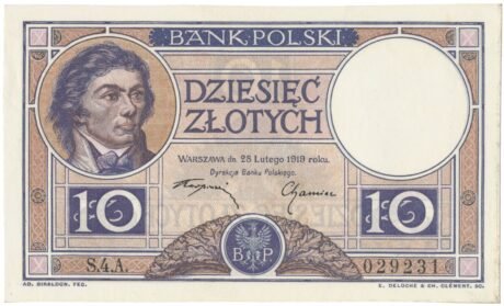 Аверс банкноты 10 złotych (Polska) 1919