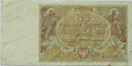 Аверс банкноты 10 злотых (Польша) 1929 года