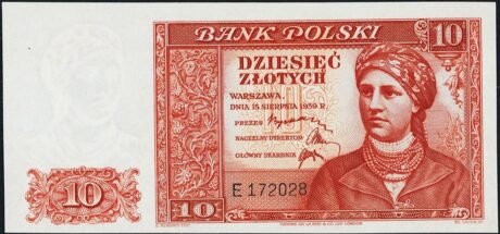 Аверс банкноты 10 złotych „Rząd Polski na Uchodźstwie w czasie II wojny światowej” (Polska) 1939