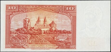 Реверс банкноты 10 złotych „Rząd Polski na Uchodźstwie w czasie II wojny światowej” (Polska) 1939