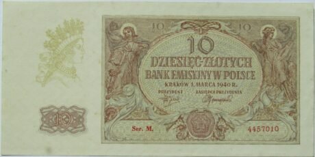 Аверс банкноты 10 злотых 