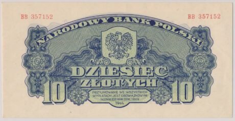 Аверс банкноты 10 złotych (Polska) 1944