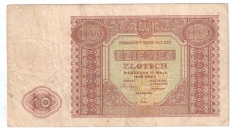 Аверс банкноты 10 złotych (Polska) 1946