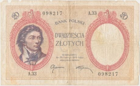 Аверс банкноты 20 złotych (Polska) 1919