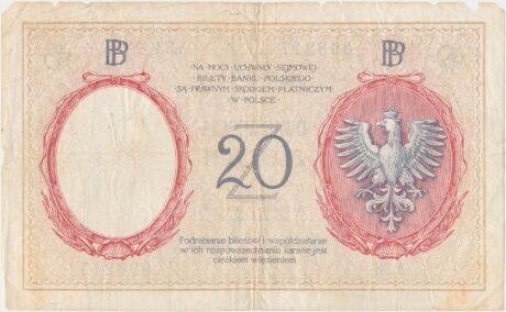 Реверс банкноты 20 złotych (Polska) 1919