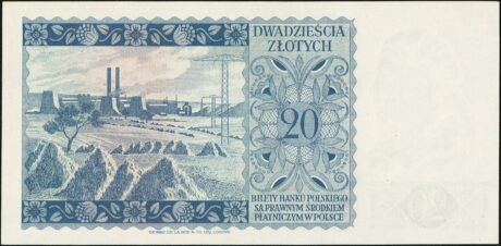 Реверс банкноты 20 злотых 