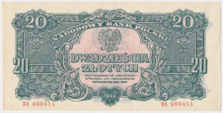 Аверс банкноты 20 злотых (Польша) 1944 года