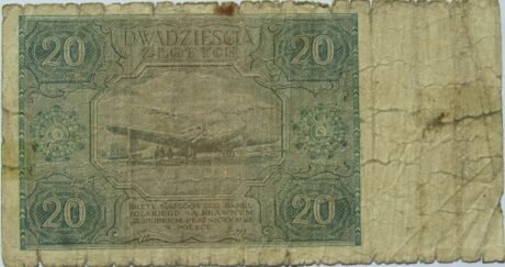 Реверс банкноты 20 злотых (Польша) 1946 года