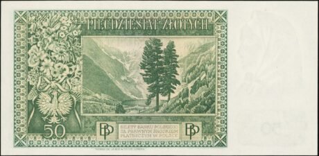 Реверс банкноты 50 злотых 